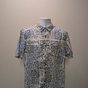 Waterman Short-Sleeve Button-Down Aloha Hawaiian Resort Shirt in Blue and White